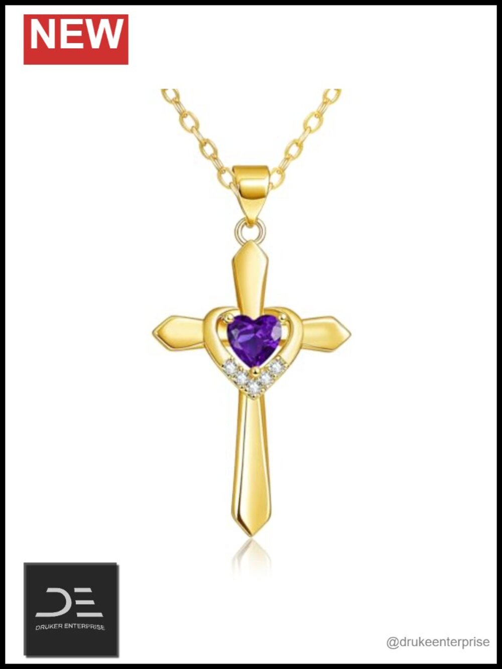 14K Gold Plated Cross Necklace Heart Pendant Birthstone Gift for Women